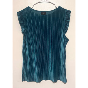 Worthington Sleeveless Ruffle Blouse Women's Large Green Top Velvet Tank Holiday